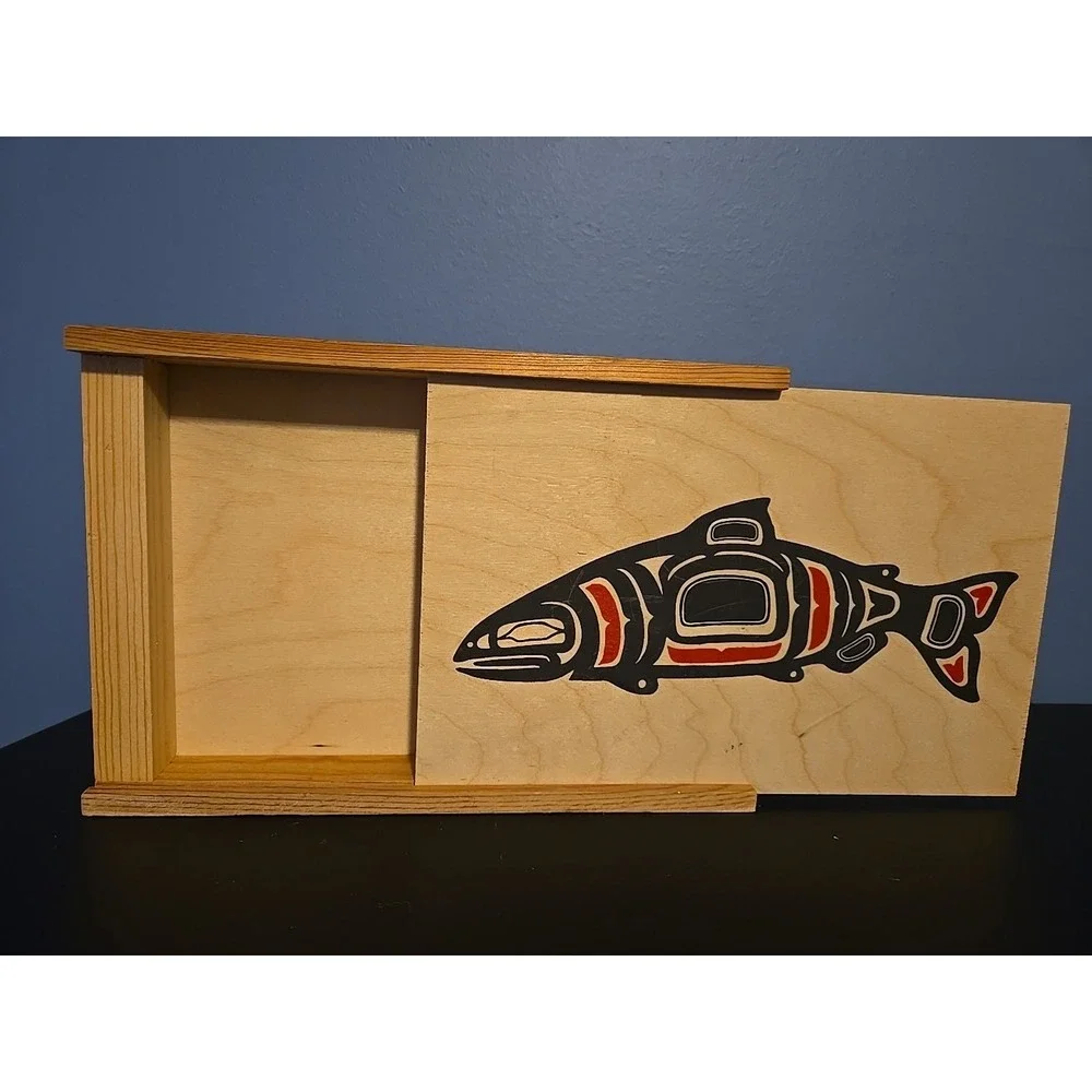Native Northwest Haida Fish Painted Decorative Trinket Keepsake‎ Box Art Alaska